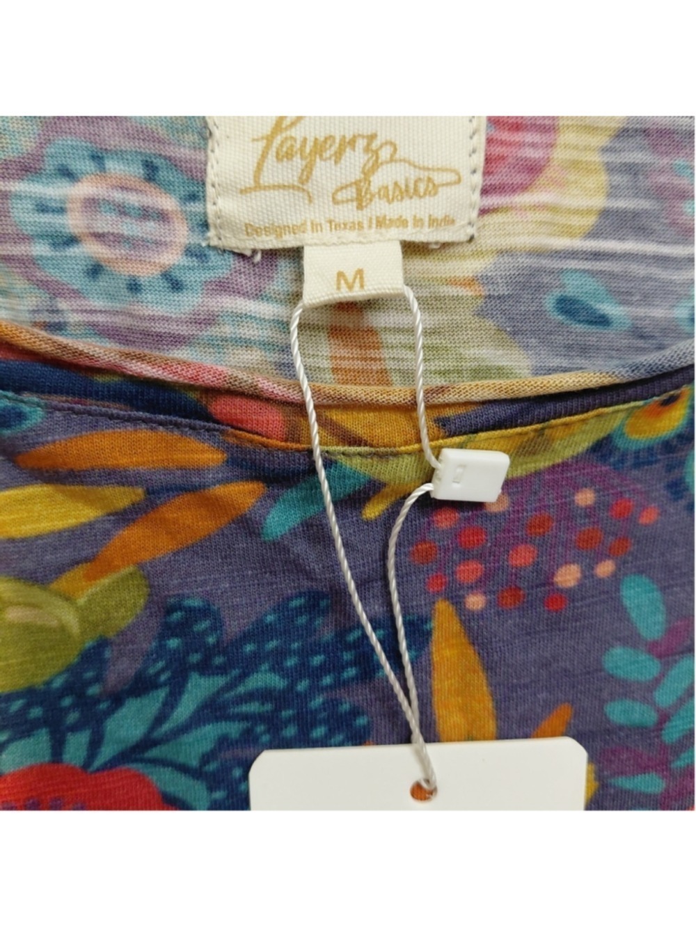 NWT Layerz Basics Distressed Floral Tee Shirt Medium Colorful Boho Fall Print - Picture 3 of 7